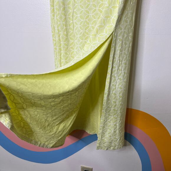 Fresh Produce Maxi Skirt XS Neon Light Yellow Printed High Slit Casual - Picture 3 of 5